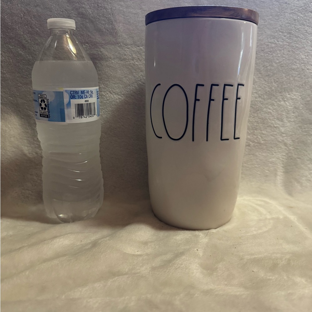 Rae Dunn Cream Coffee Tumbler with Brown Lid